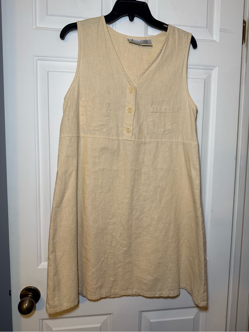 Willi Wear Butter Yellow Linen Sleeveless Sheath Dress Sz 4 V Neck Boho Chic